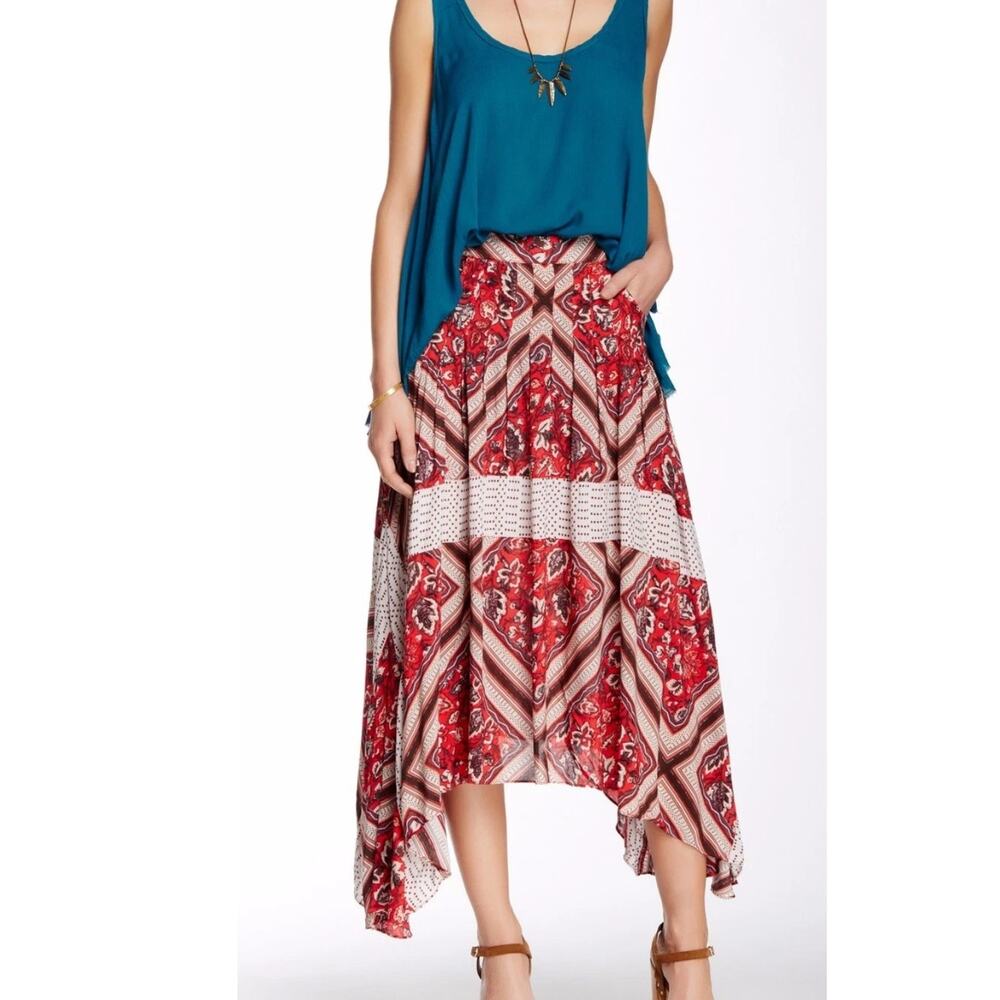 Free People Paradise Boho Print Handkerchief Hem Skirt Paprika 4